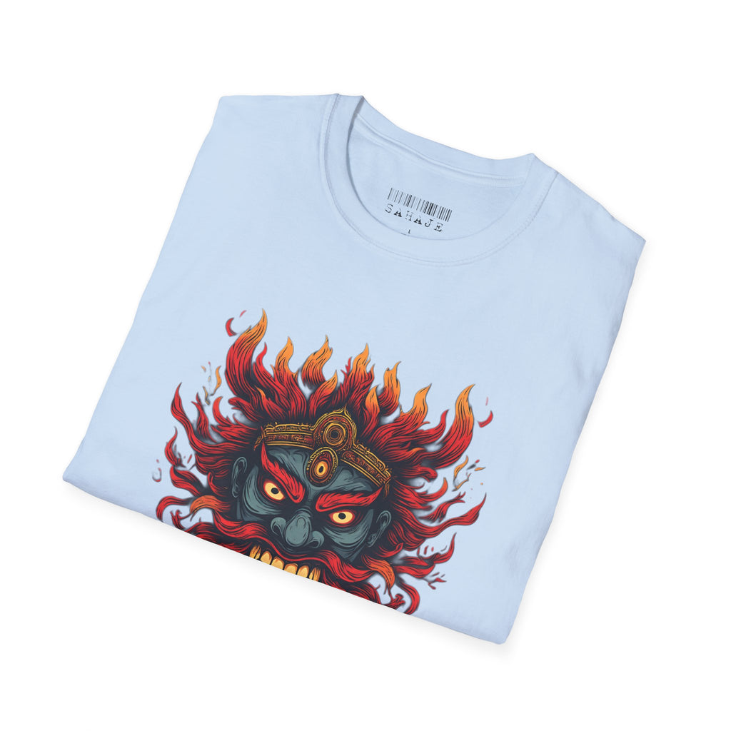 Flaming Demon Mask T-Shirt — Fierce Tattoo-Style Graphic Tee