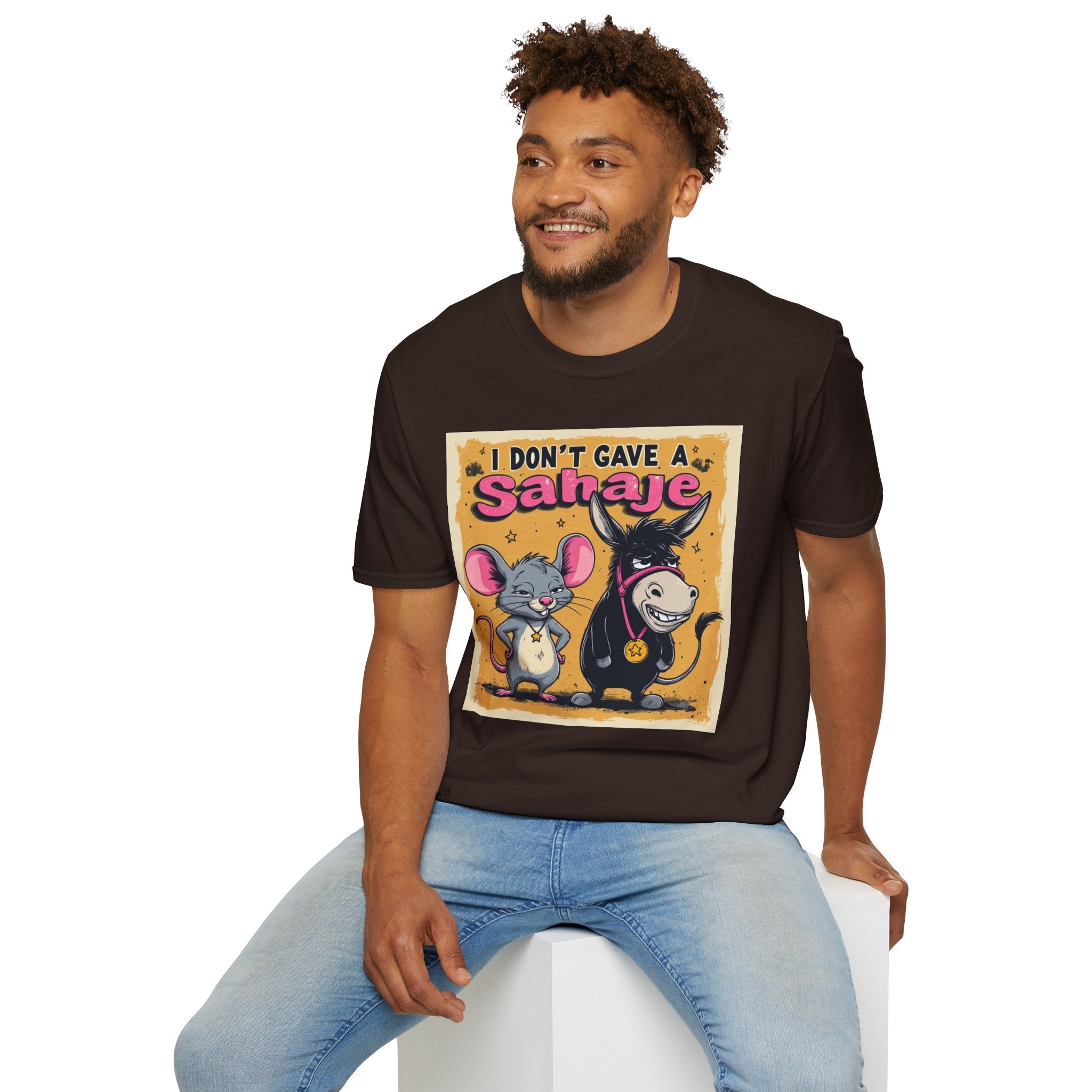 Don’t Give a Satrage T-Shirt — Funny Mouse & Donkey Cartoon Tee