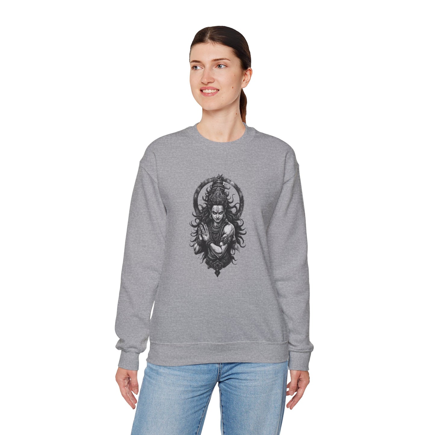 Shiva Meditation Crewneck Sweatshirt — Detailed Shiva Portrait Spiritual Yoga Pullover