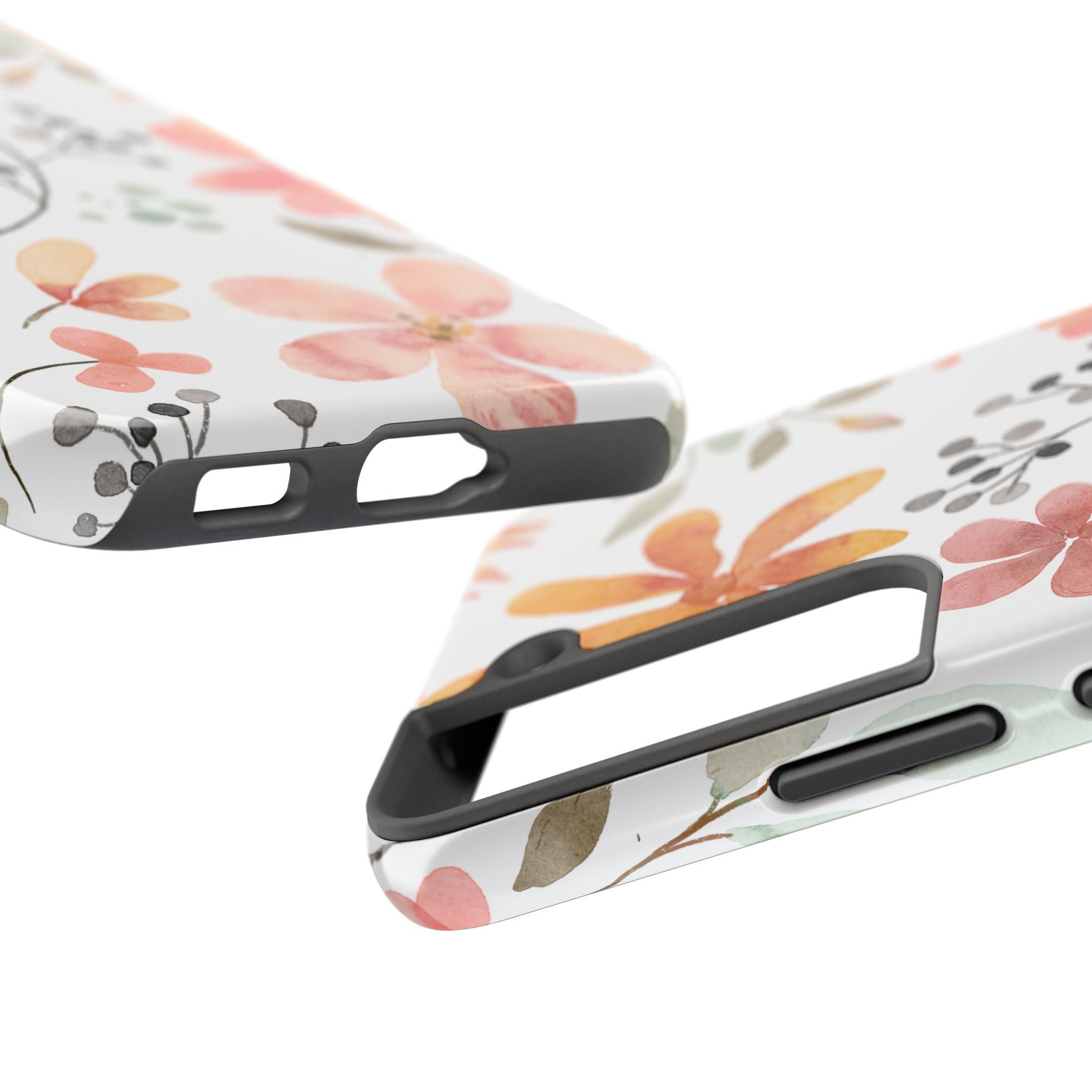 Floral Watercolor Tough Phone Case — Pink & Peach Botanical Protection