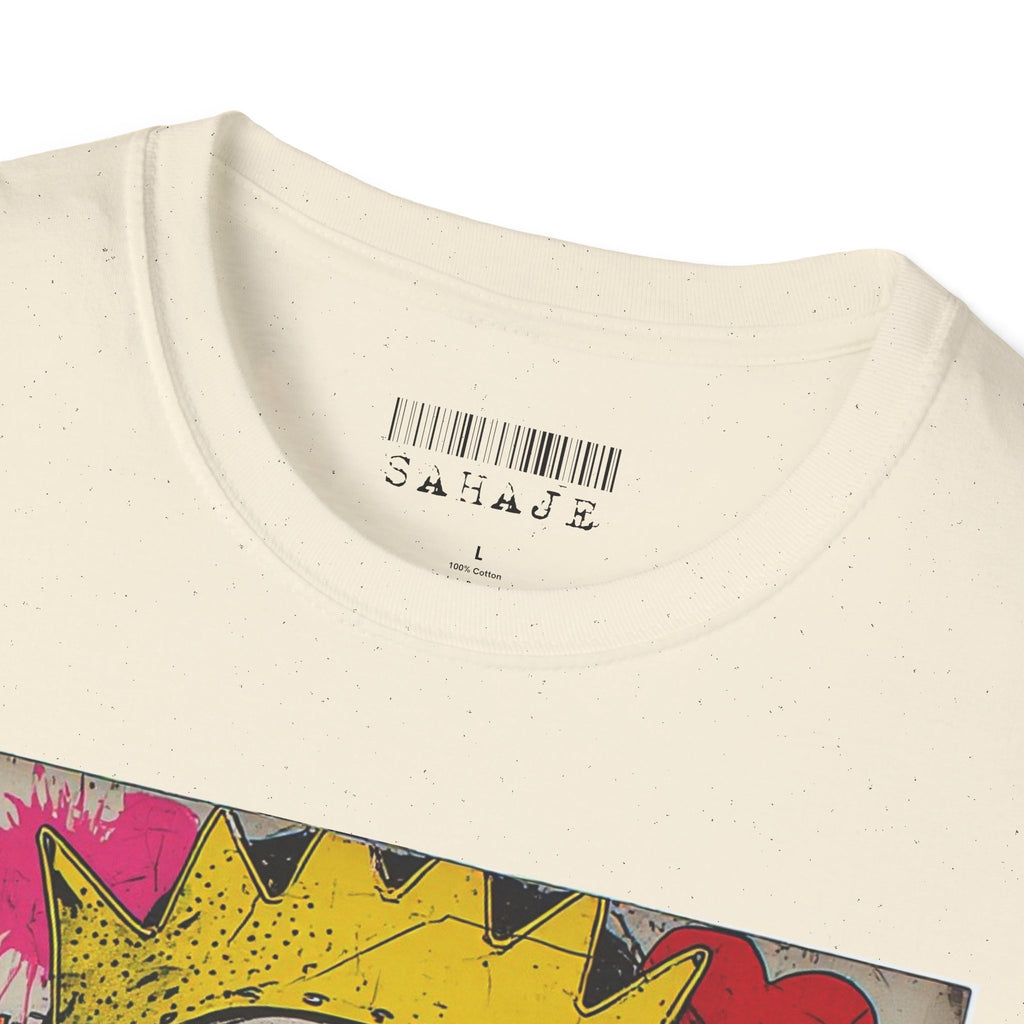 Abstract Pop Art Portrait T-Shirt — Neon Crown & Sunglasses Graphic