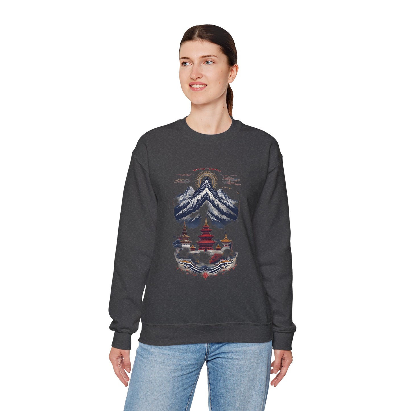 Japanese Mountain Pagoda Crewneck Sweatshirt