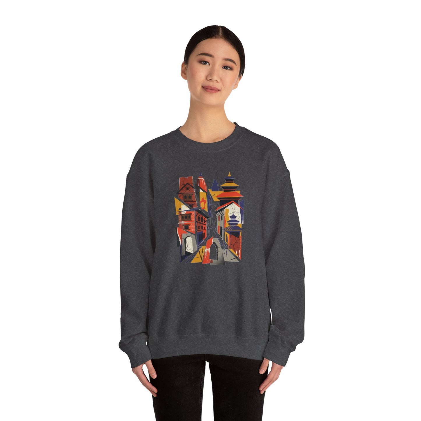 Crewneck Sweatshirt — Abstract Cityscape Graphic (Colorful Architectural Illustration)
