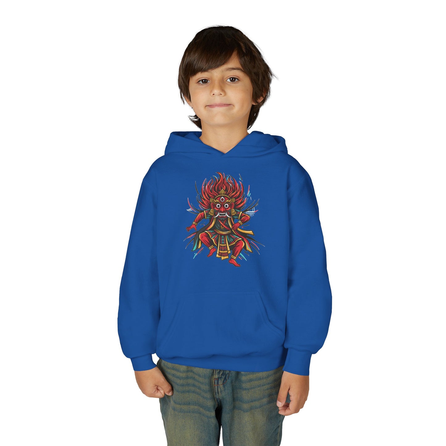 Youth Hoodie — Colorful Mythical Demon Mask Graphic