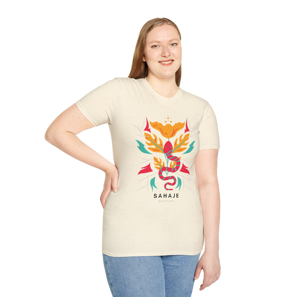 Sahaje Floral Snake Graphic T‑Shirt — Colorful Botanical Serpent Tee
