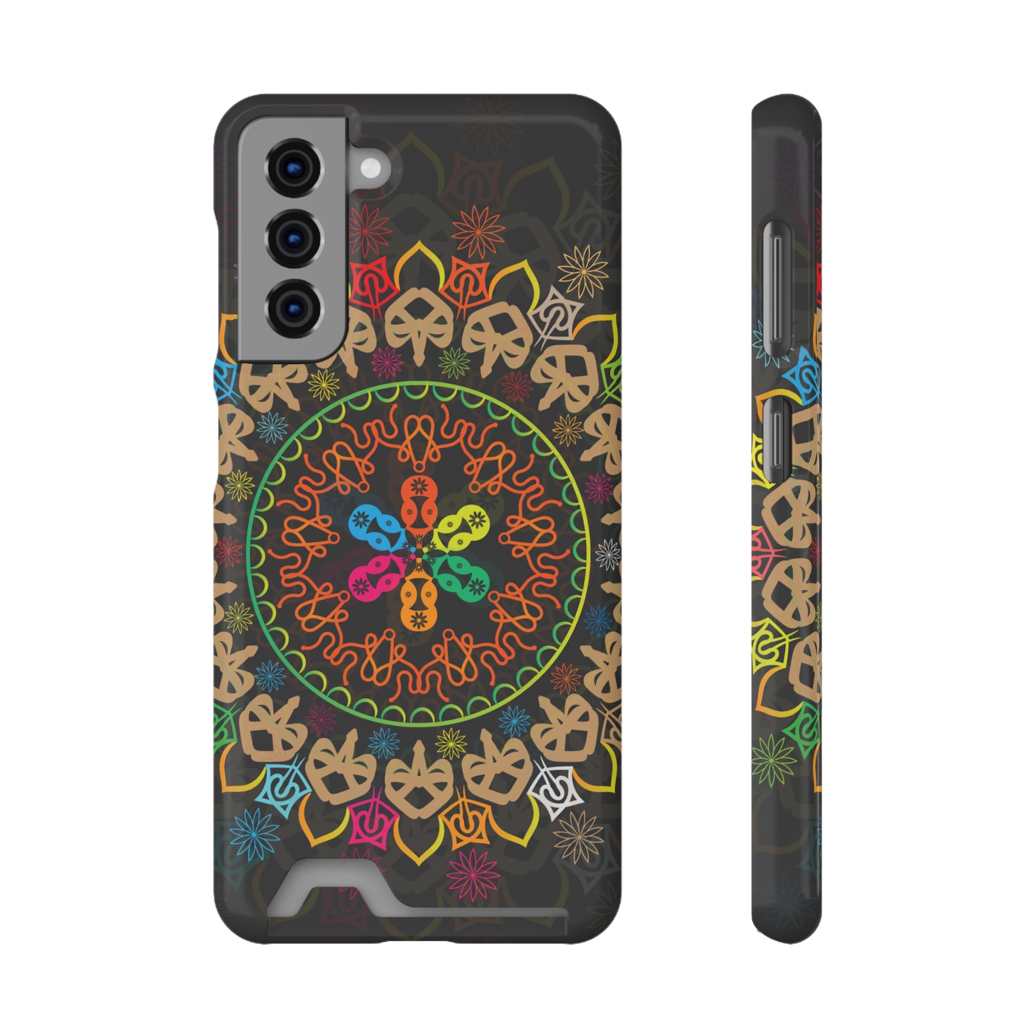 Colorful Mandala Phone Case with Card Holder, Bohemian Phone Accessory, Gift for Him/Her, Vibrant Smartphone Case, Artistic Phone Cover