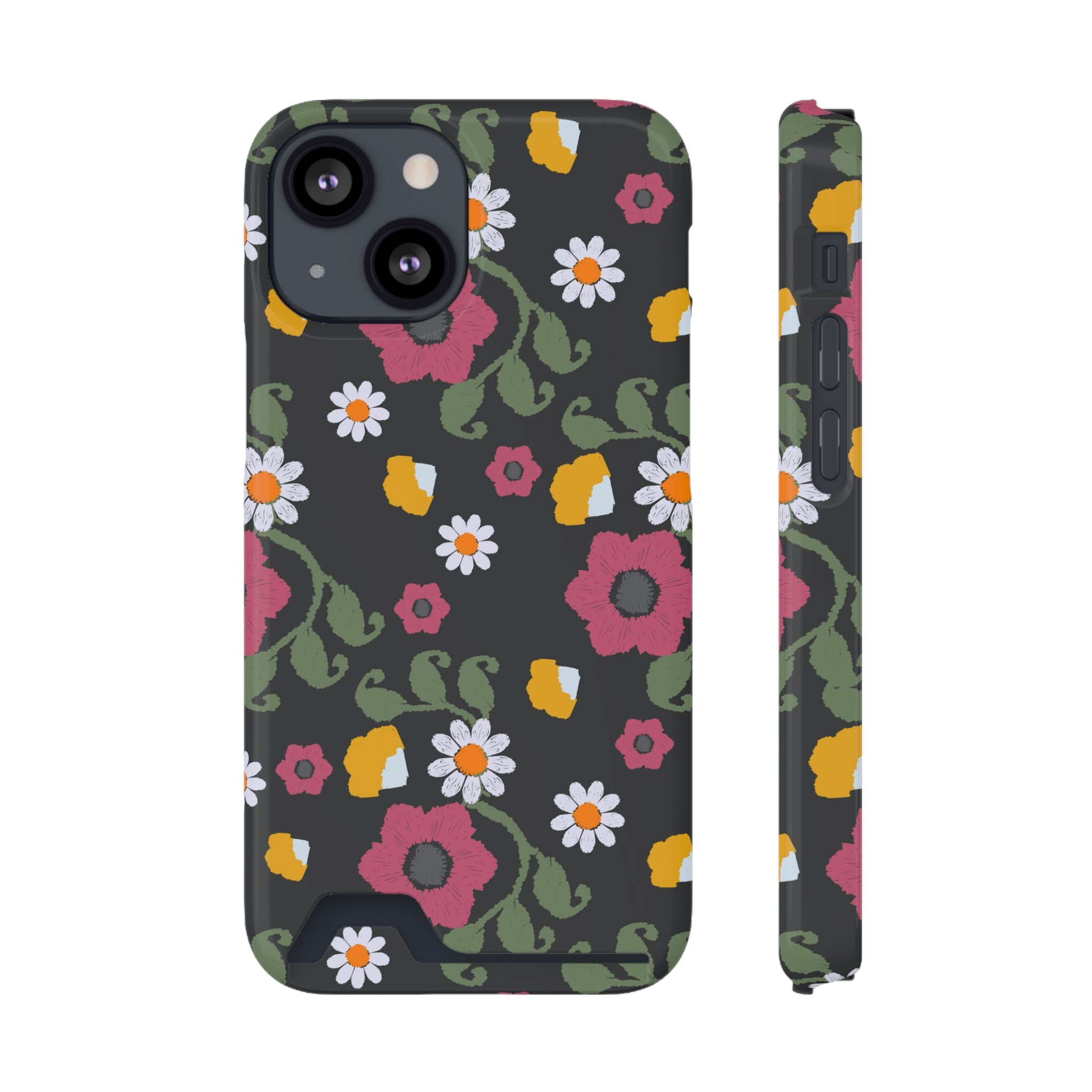 Floral Phone Case with Card Holder, Stylish Smartphone Accessory, Gifts for Her, Trendy Floral Design, Perfect for Spring & Summer
