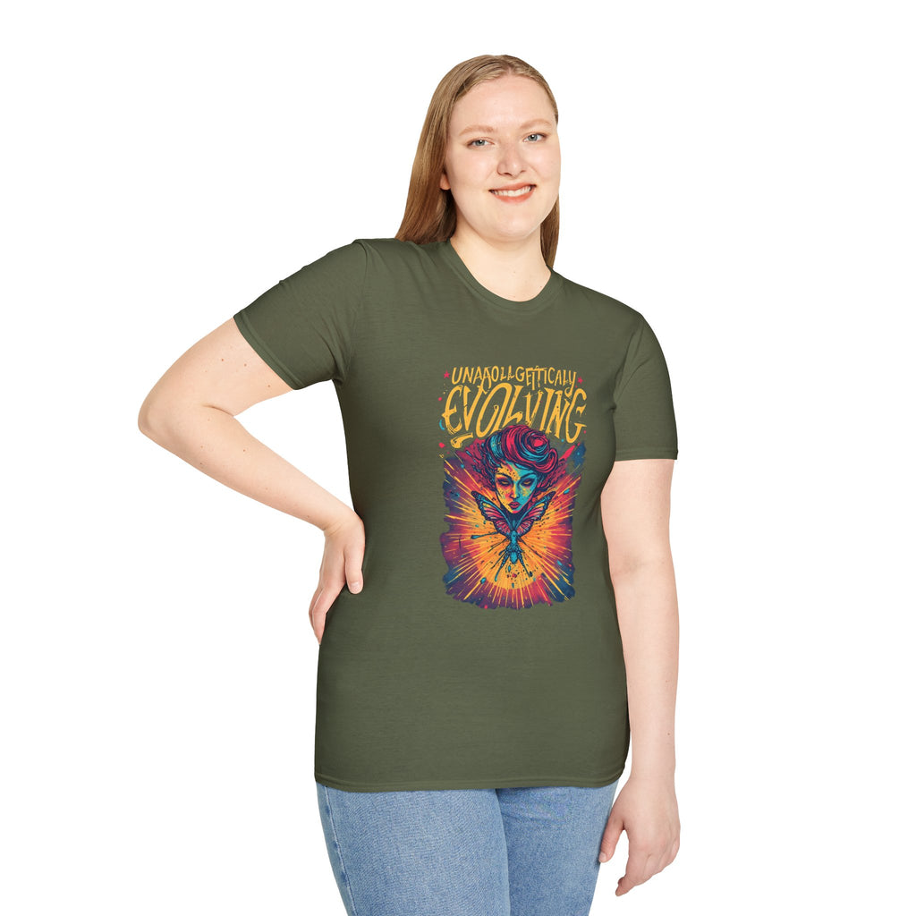 Evolving Butterfly Graphic T-Shirt — "Unapologetically Evolving" Vibrant Psychedelic Tee