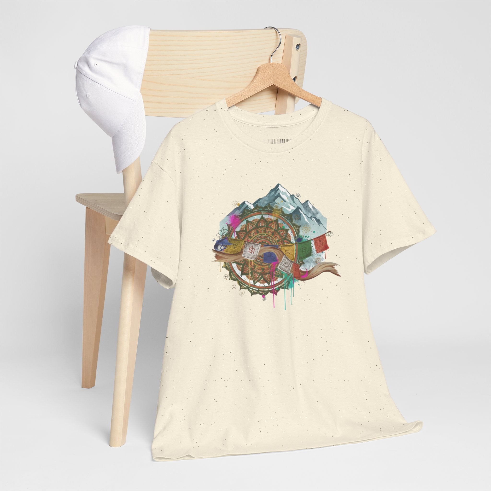 Adventure Compass Graphic Tee — Mountain, Globe & Flag Illustration