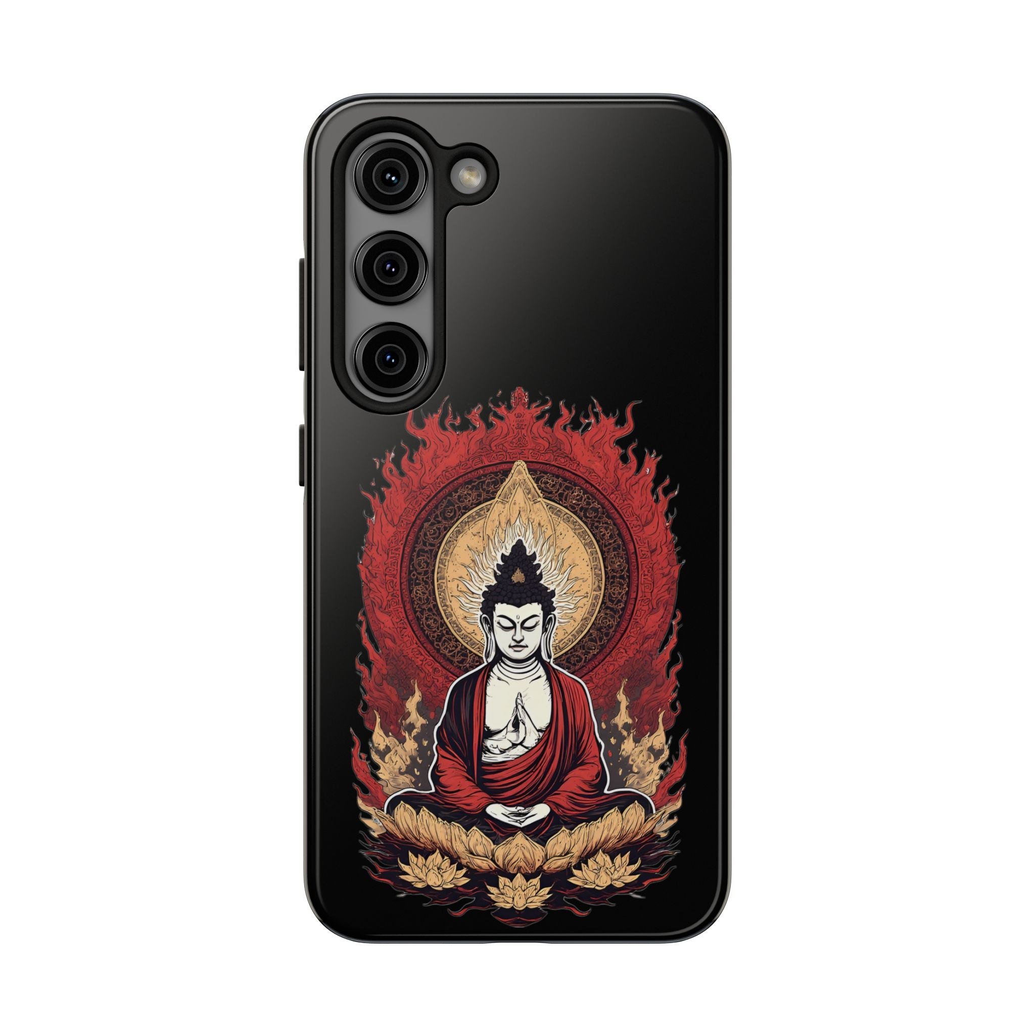Buddha Meditation Tough Phone Case — Flame Halo Lotus Spiritual Protective Cover