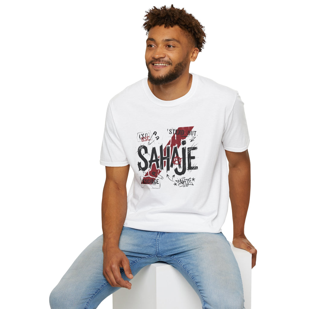 SAHAJE Graphic T‑Shirt — Distressed Red Accent Streetwear Tee
