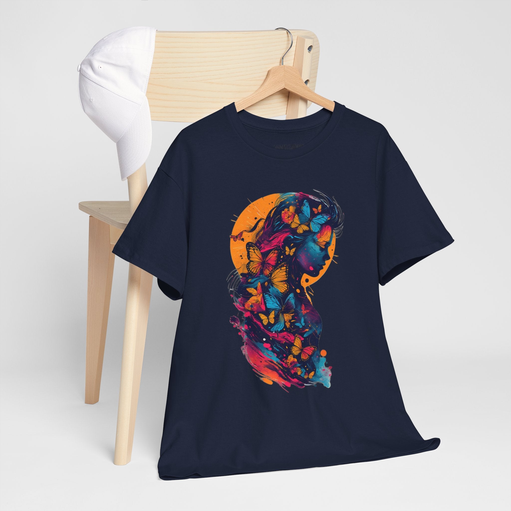 Butterfly Silhouette Graphic Tee — Colorful Maternity Profile Design