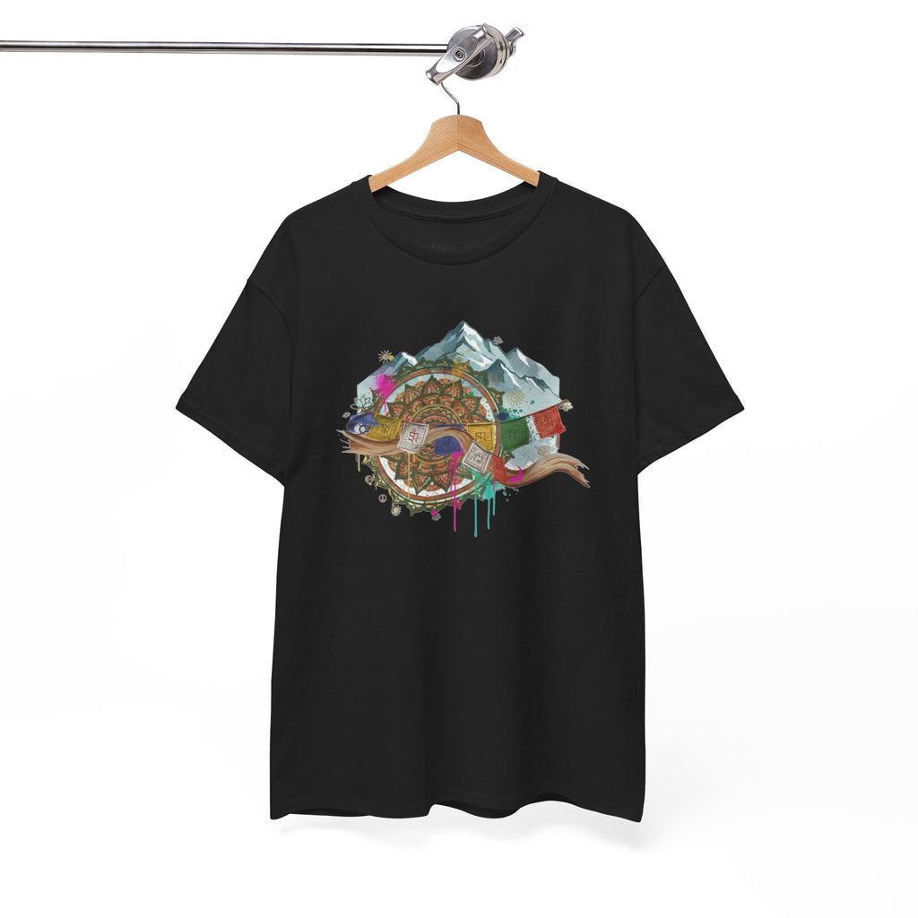 Adventure Compass Graphic Tee — Mountain, Globe & Flag Illustration
