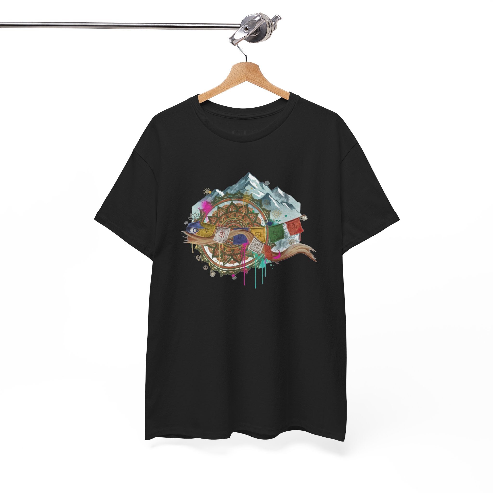 Adventure Compass Graphic Tee — Mountain, Globe & Flag Illustration