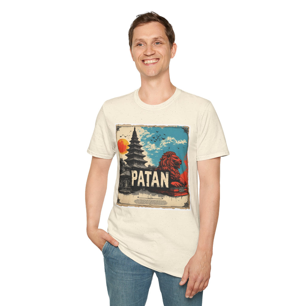 Patan City T-Shirt – Temple & Lion Graphic Tee, Nepali Cultural Heritage Design