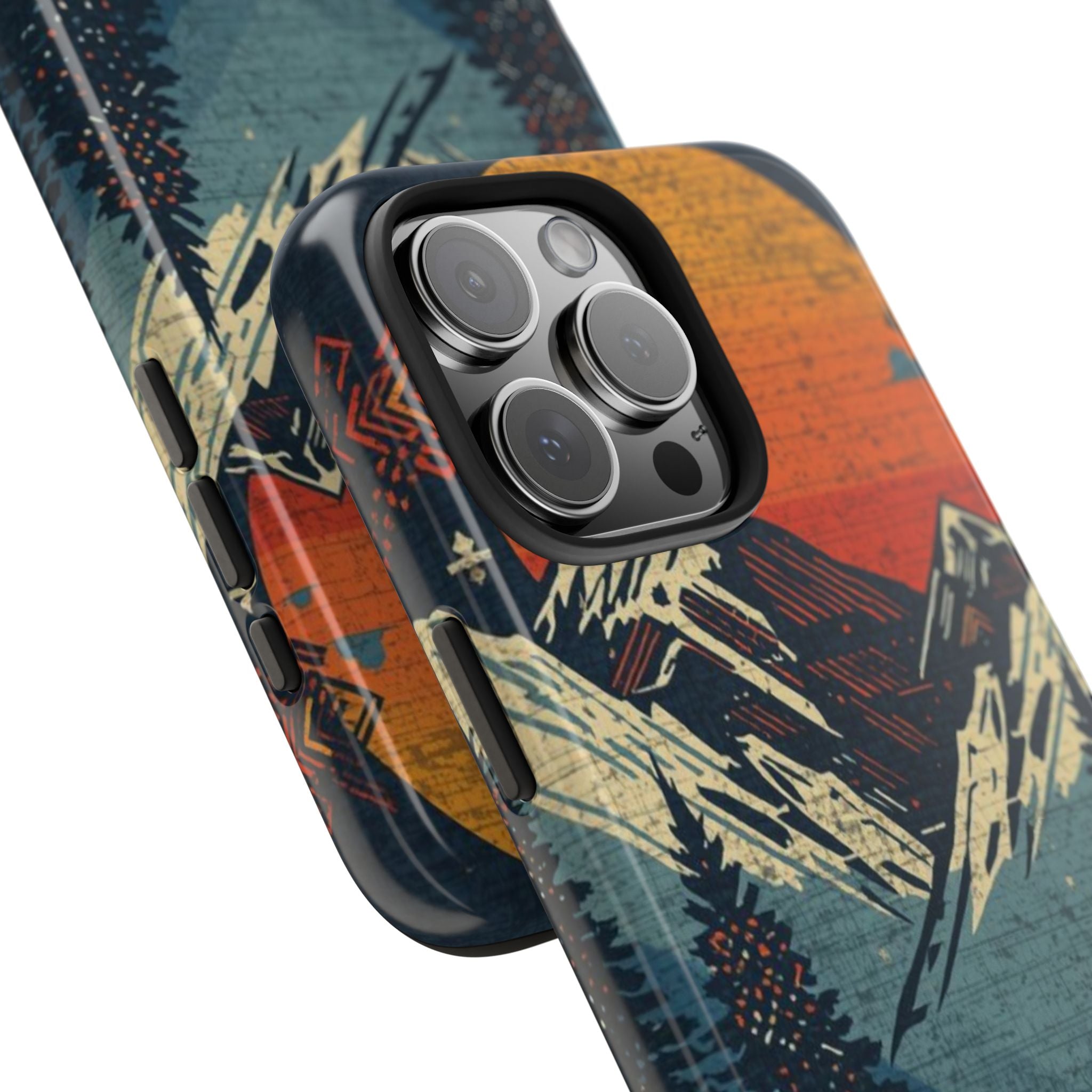Tough Phone Case — Retro Mountain Sunset Design