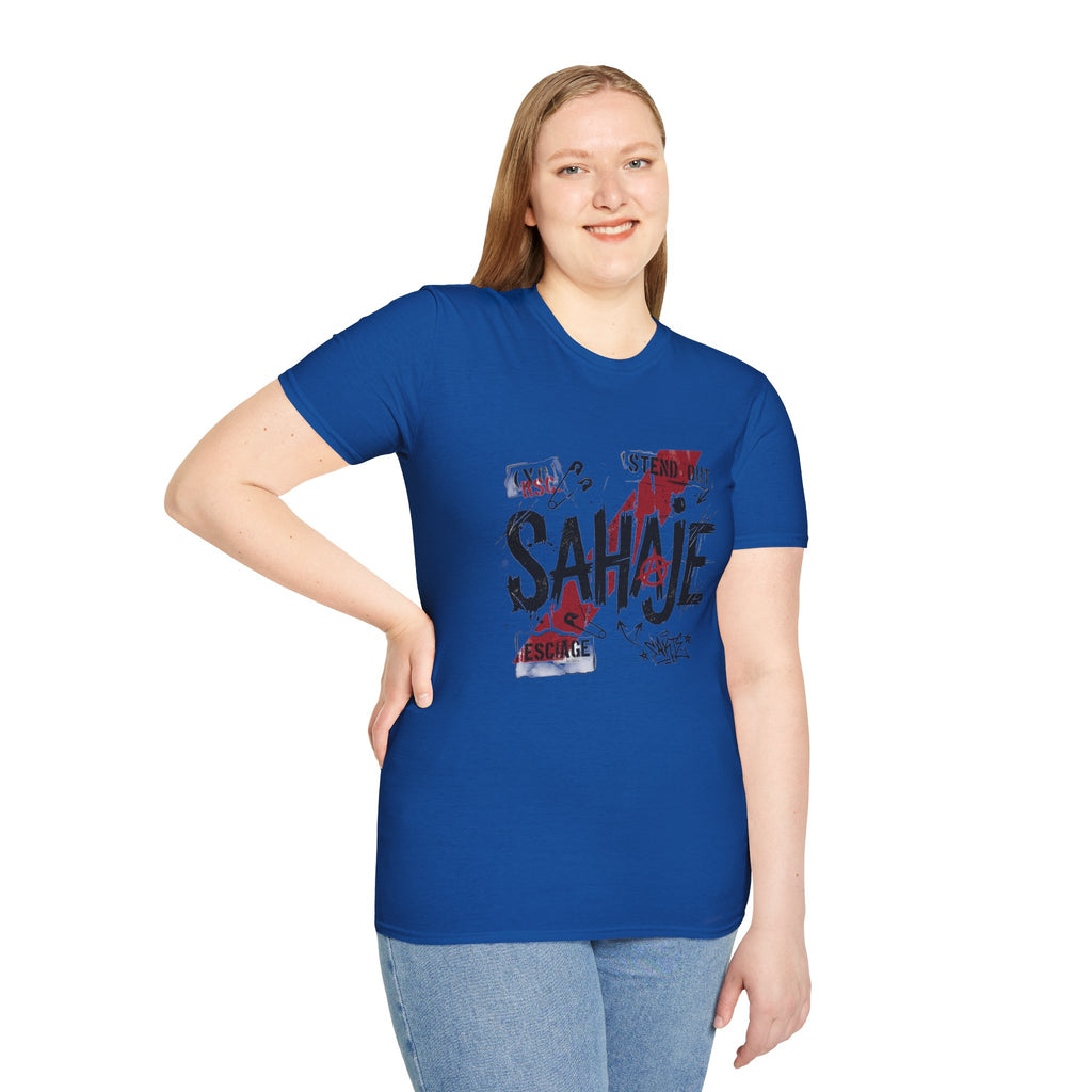 Sahajé Graphic T-Shirt — Bold Streetwear Tee with Red Slash Design