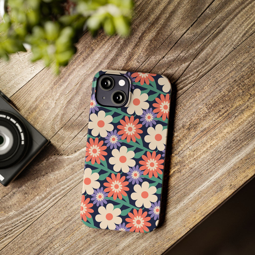 Floral Retro Slim Phone Case – Navy Ditsy Flowers