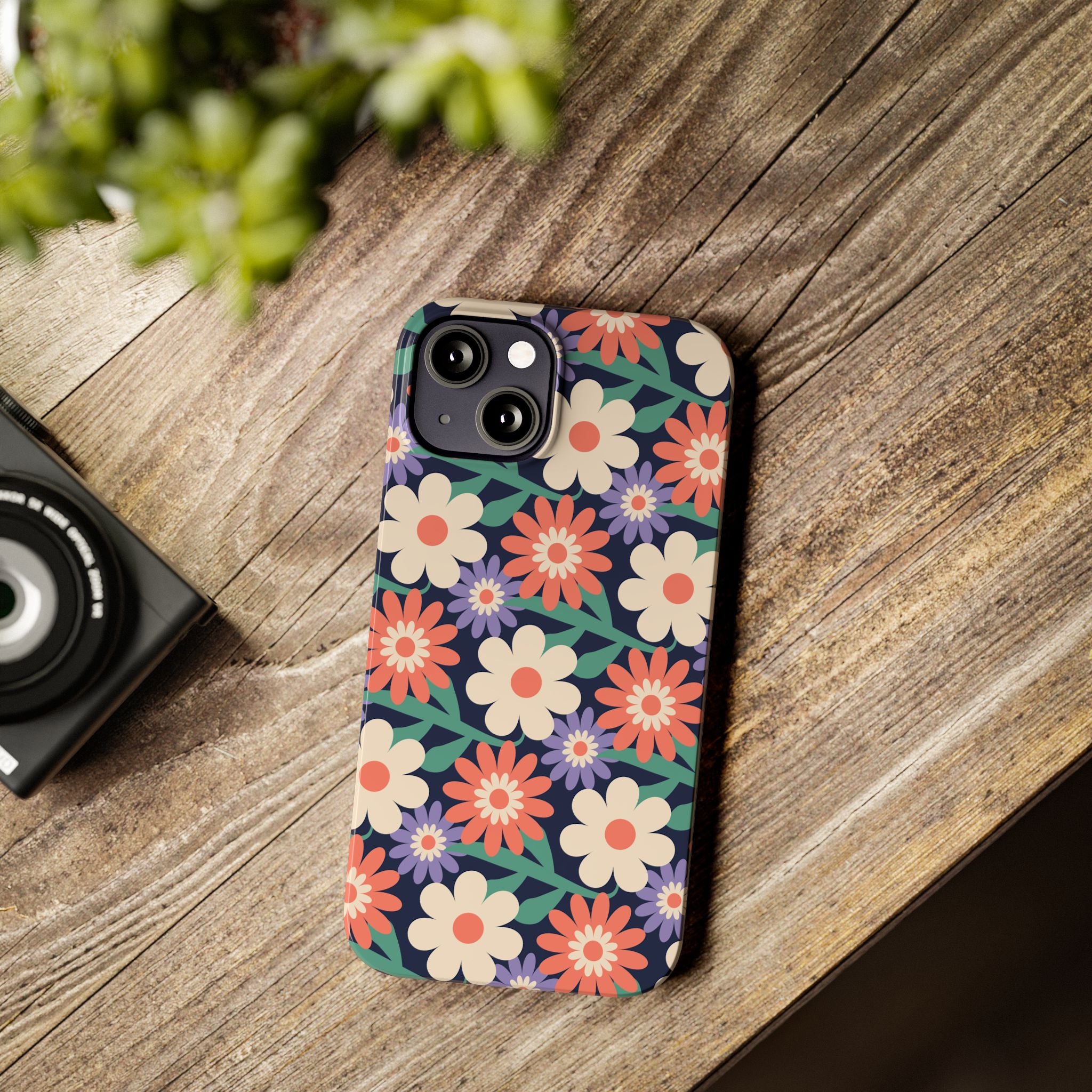 Floral Retro Slim Phone Case – Navy Ditsy Flowers