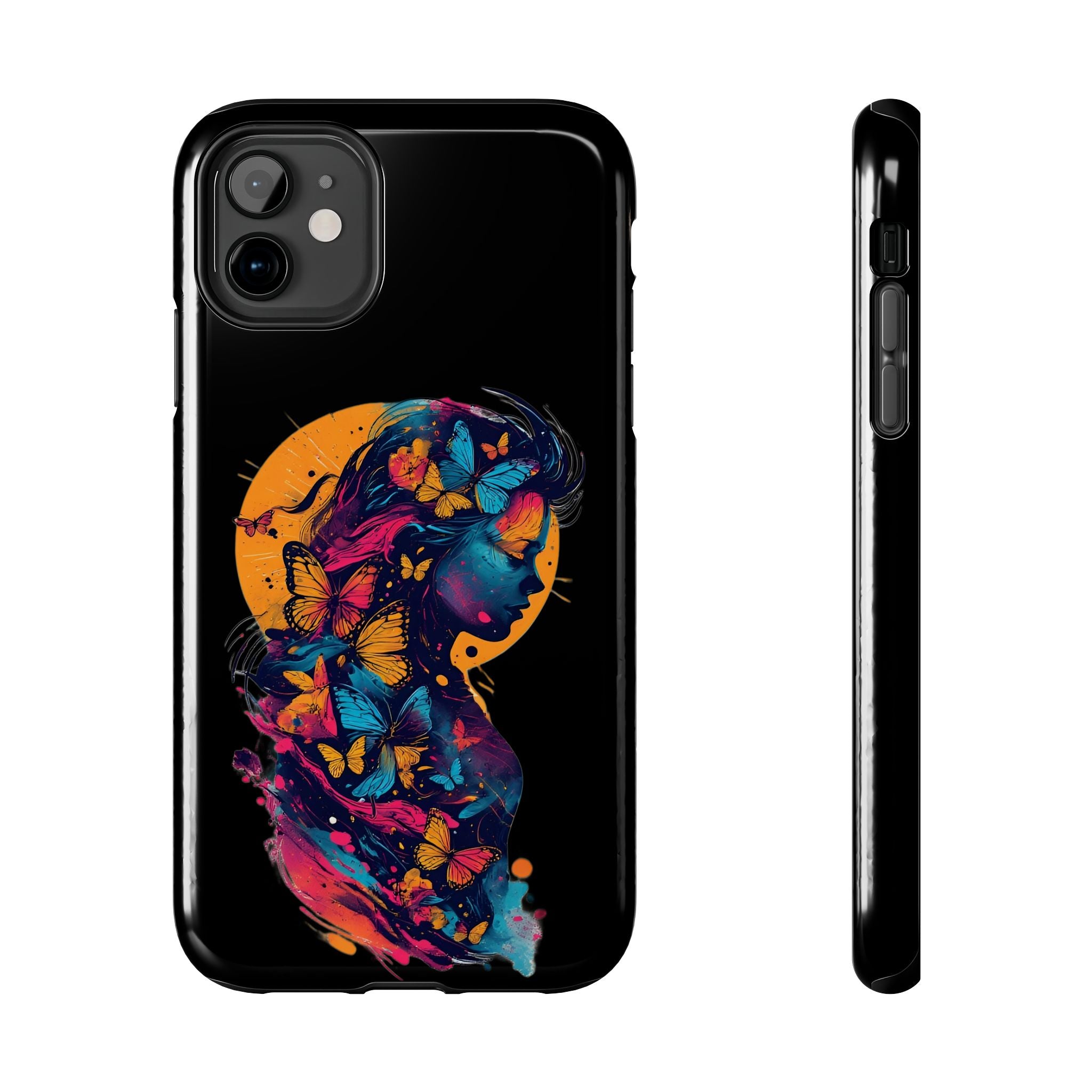 Butterfly Silhouette Tough Phone Case — Colorful Woman Art Protective Cover
