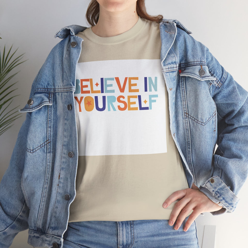 T-Shirt — "Believe in Yourself" Colorful Retro Motivational Tee