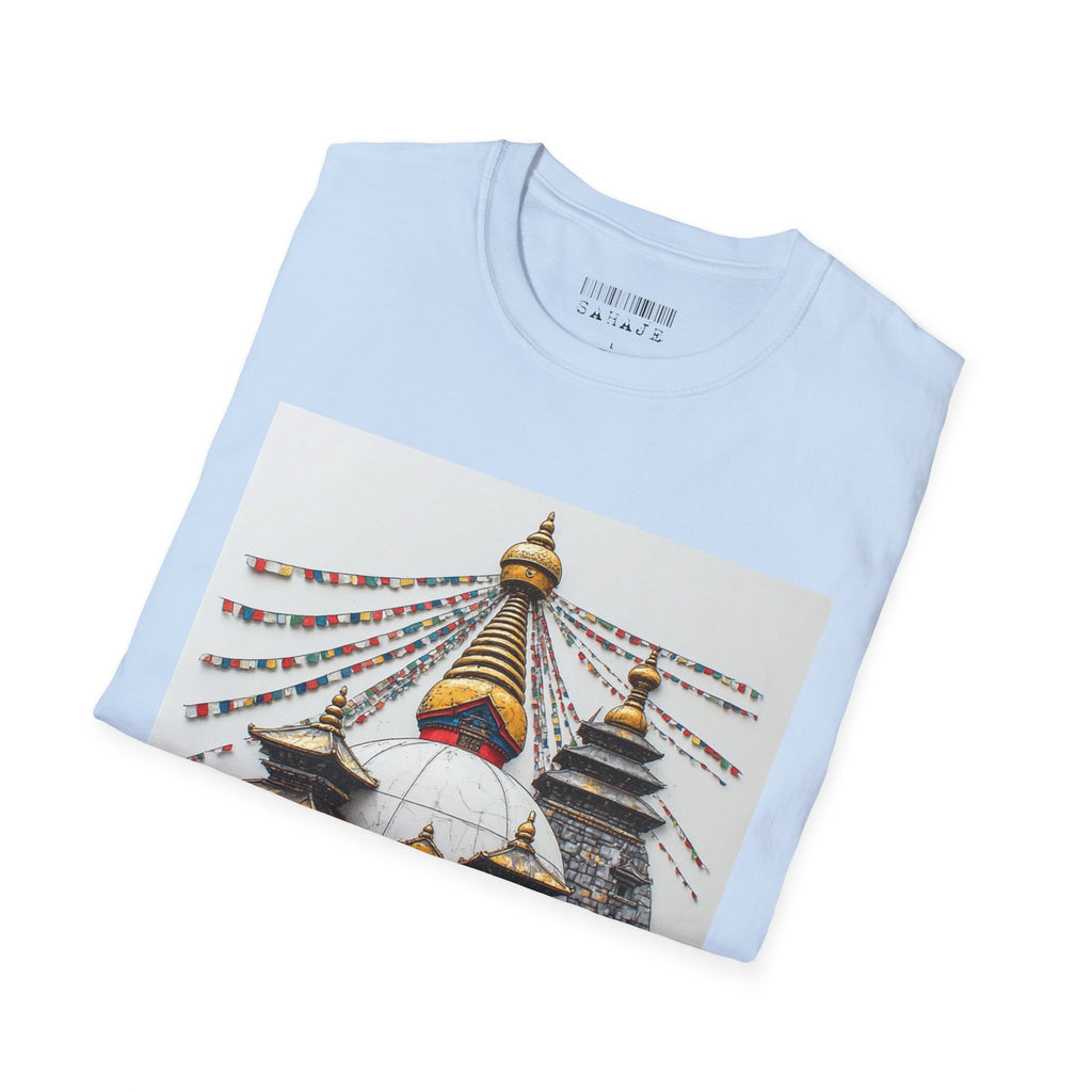 Nepal Temple Graphic T-Shirt — Boudhanath Stupa Prayer Flags Travel Tee