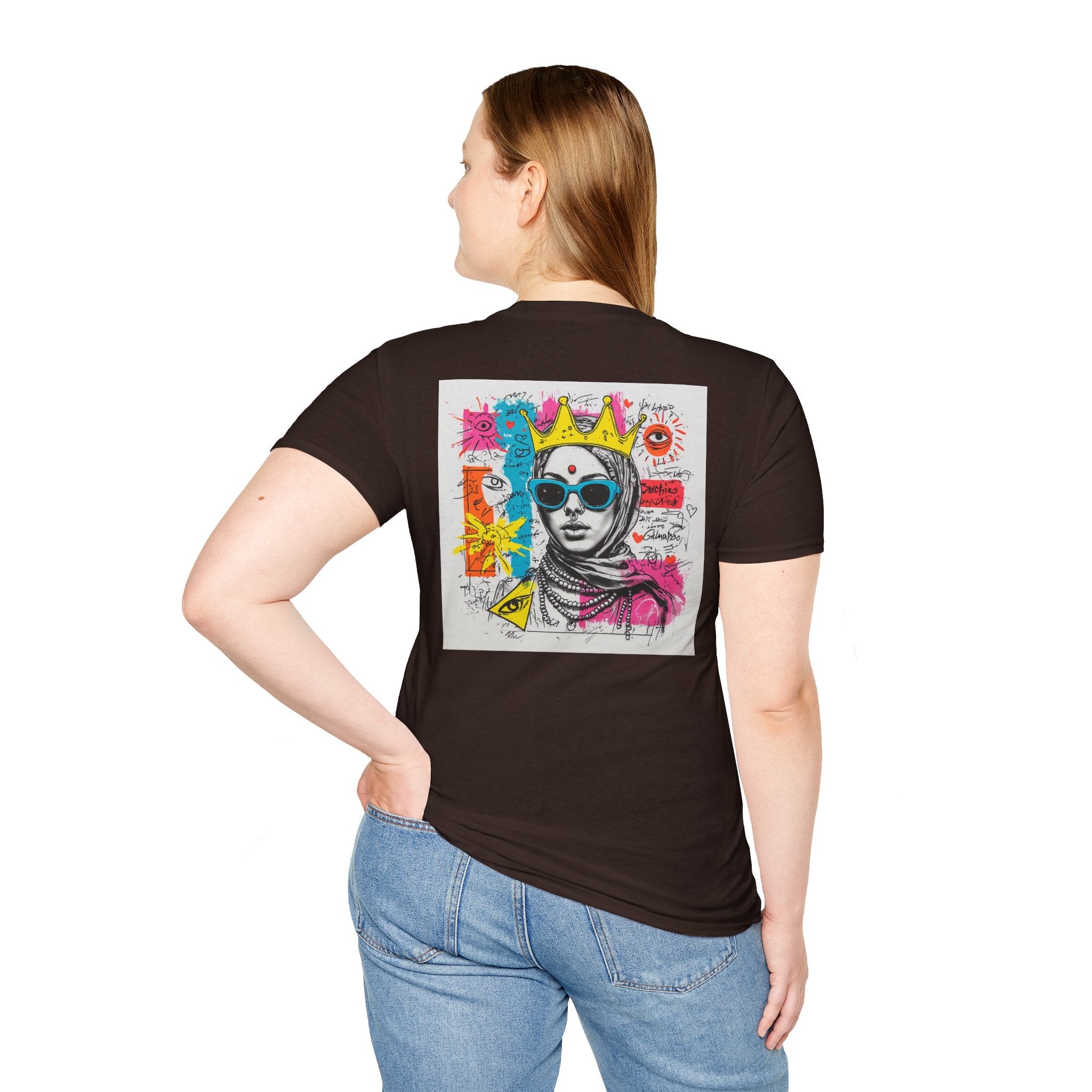 Street Art Portrait T-Shirt — Colorful Crowned Woman Graphic Tee