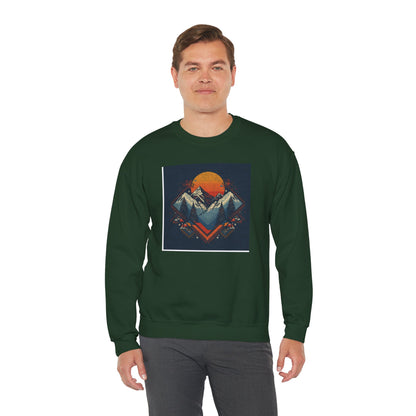 Mountain Sunset Crewneck Sweatshirt — Retro Geometric Peaks Graphic