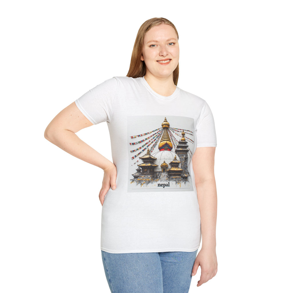 Nepal Temple Graphic T-Shirt — Boudhanath Stupa Prayer Flags Travel Tee