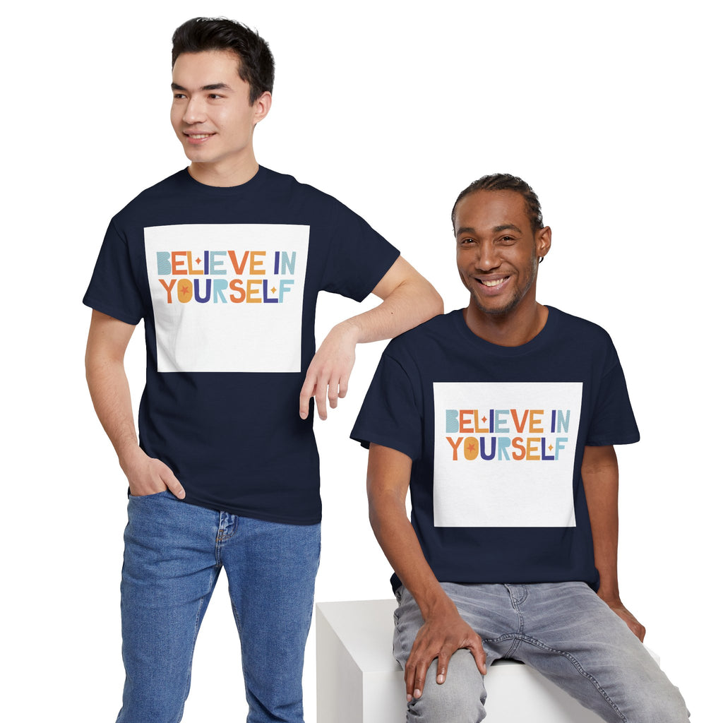 T-Shirt — "Believe in Yourself" Colorful Retro Motivational Tee