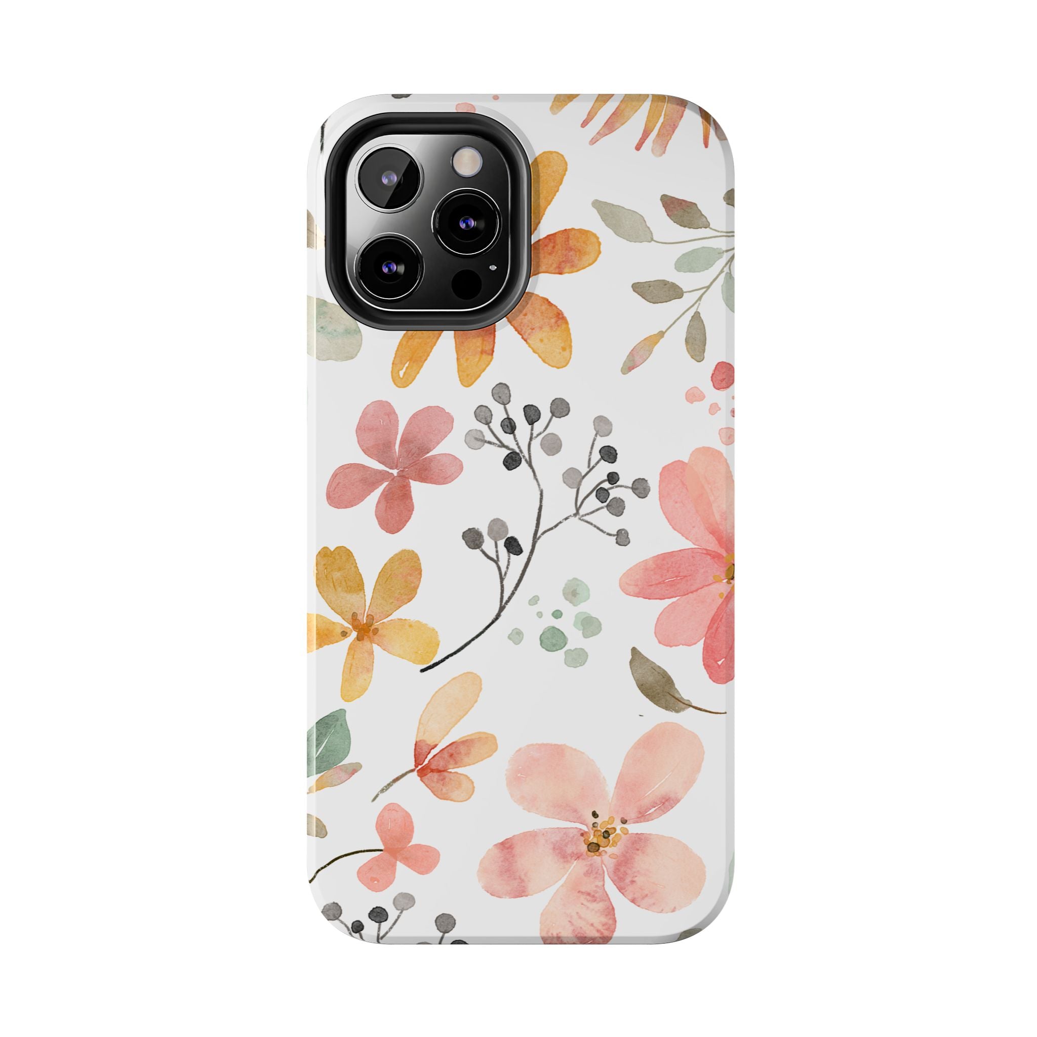 Floral Watercolor Tough Phone Case — Pink & Peach Botanical Protection