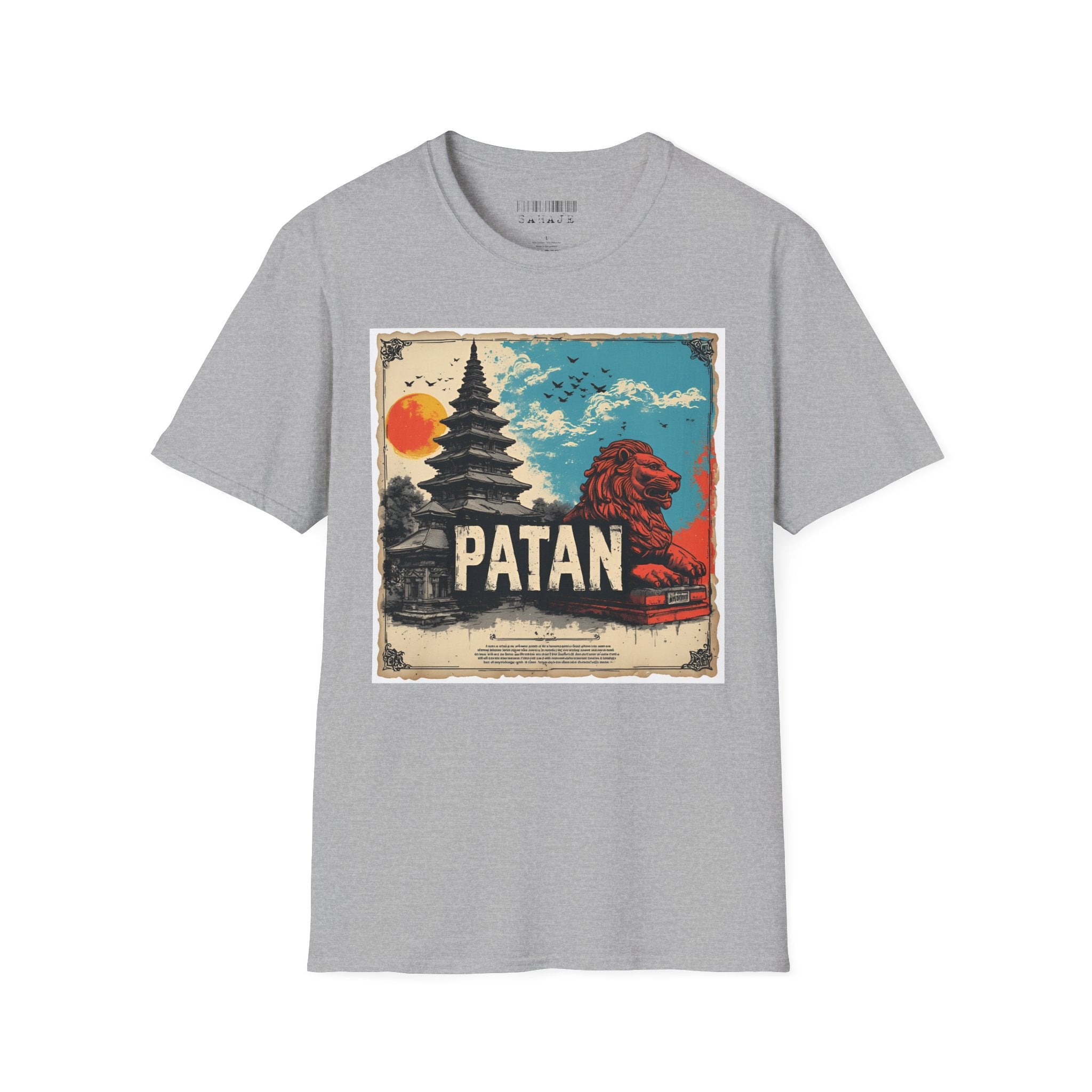 Patan City T-Shirt – Temple & Lion Graphic Tee, Nepali Cultural Heritage Design