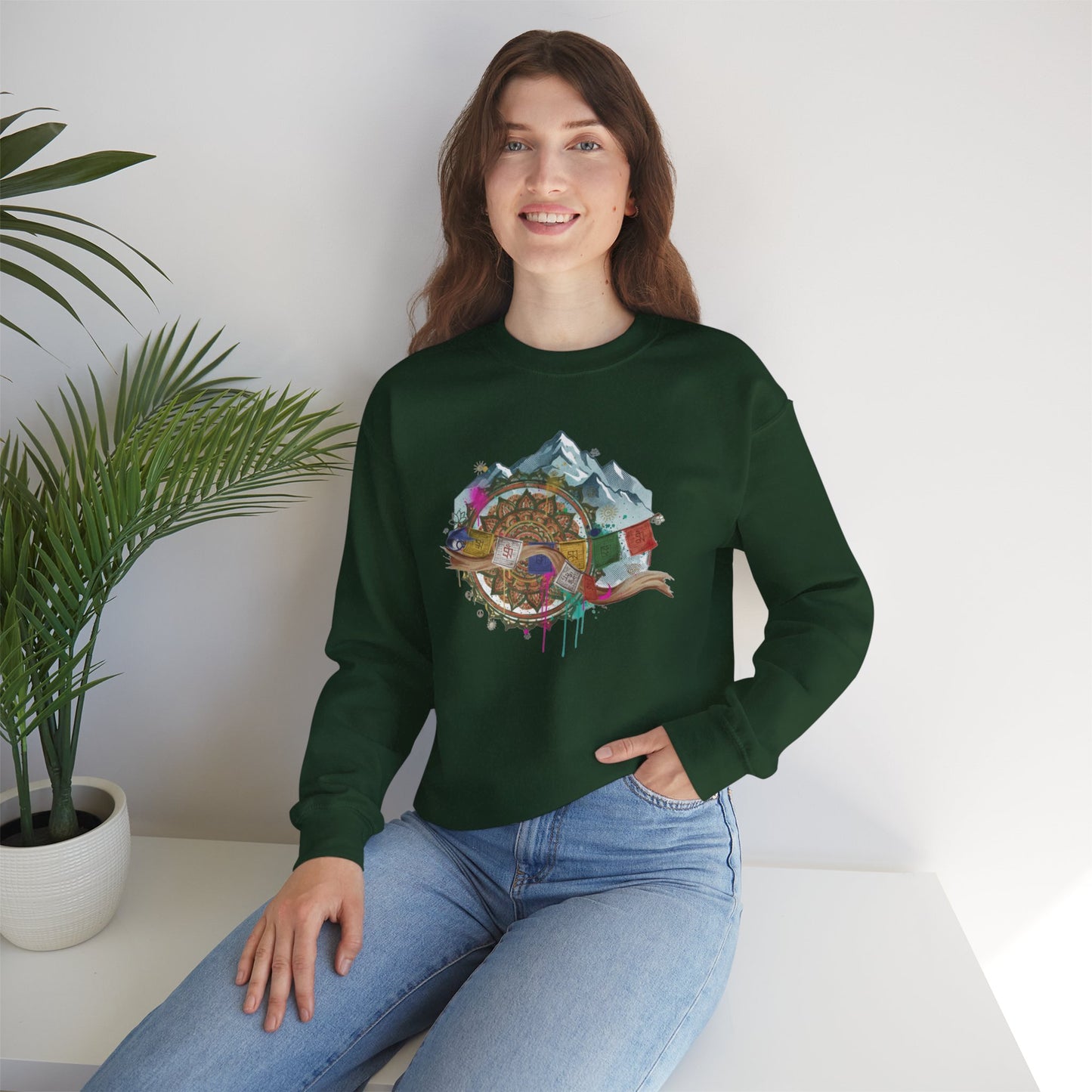 Adventure Mountain Crewneck Sweatshirt — Colorful Hiking Compass & Peaks Design