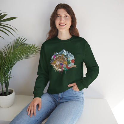 Adventure Mountain Crewneck Sweatshirt — Colorful Hiking Compass & Peaks Design