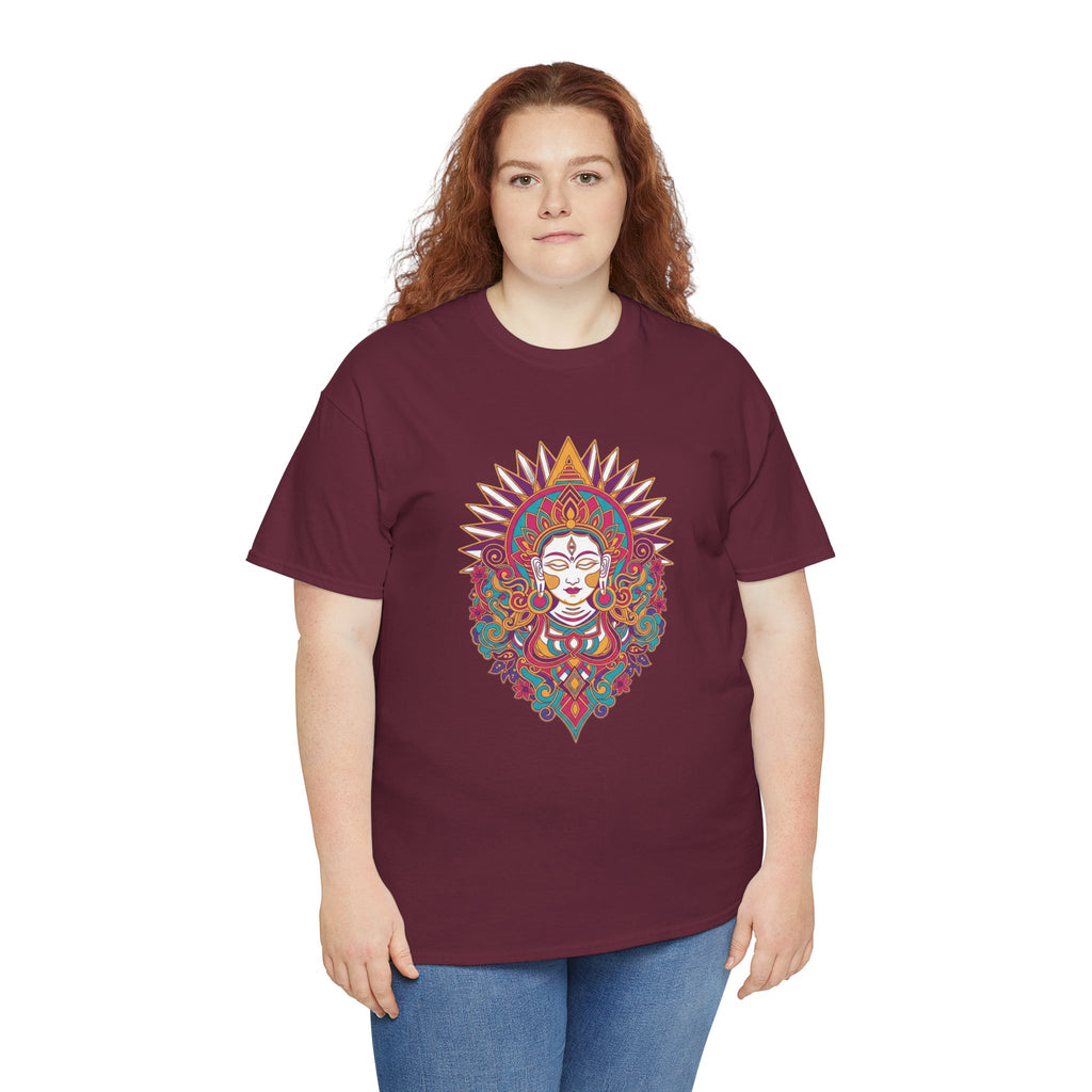 Spiritual Goddess Sun Mandala Tee — Colorful Boho Yoga T‑Shirt