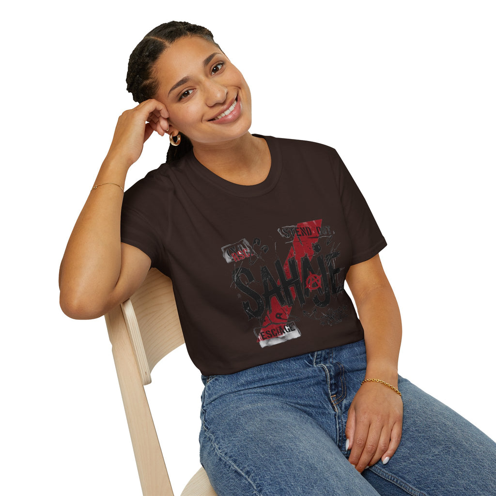 Sahajé Graphic T-Shirt — Bold Streetwear Tee with Red Slash Design
