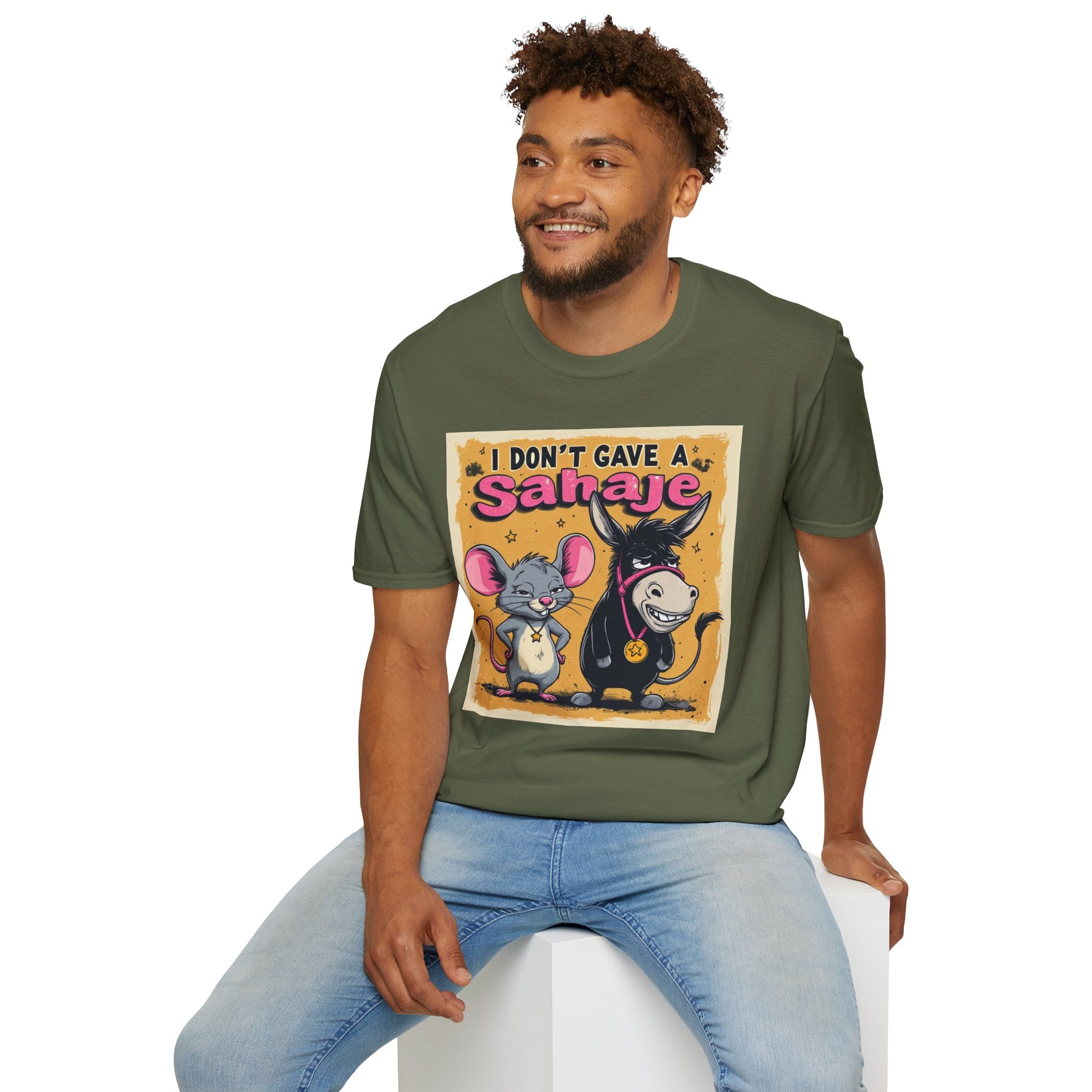 Don’t Give a Satrage T-Shirt — Funny Mouse & Donkey Cartoon Tee