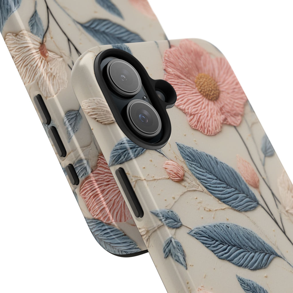 Floral Embroidered Tough Phone Case — Pink Blossom Protective Phone Cover