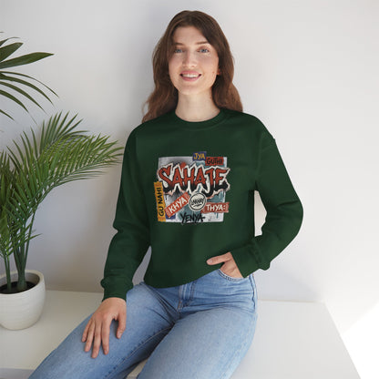 Crewneck Sweatshirt — 'Sahaje' Vintage Sticker Collage Graphic