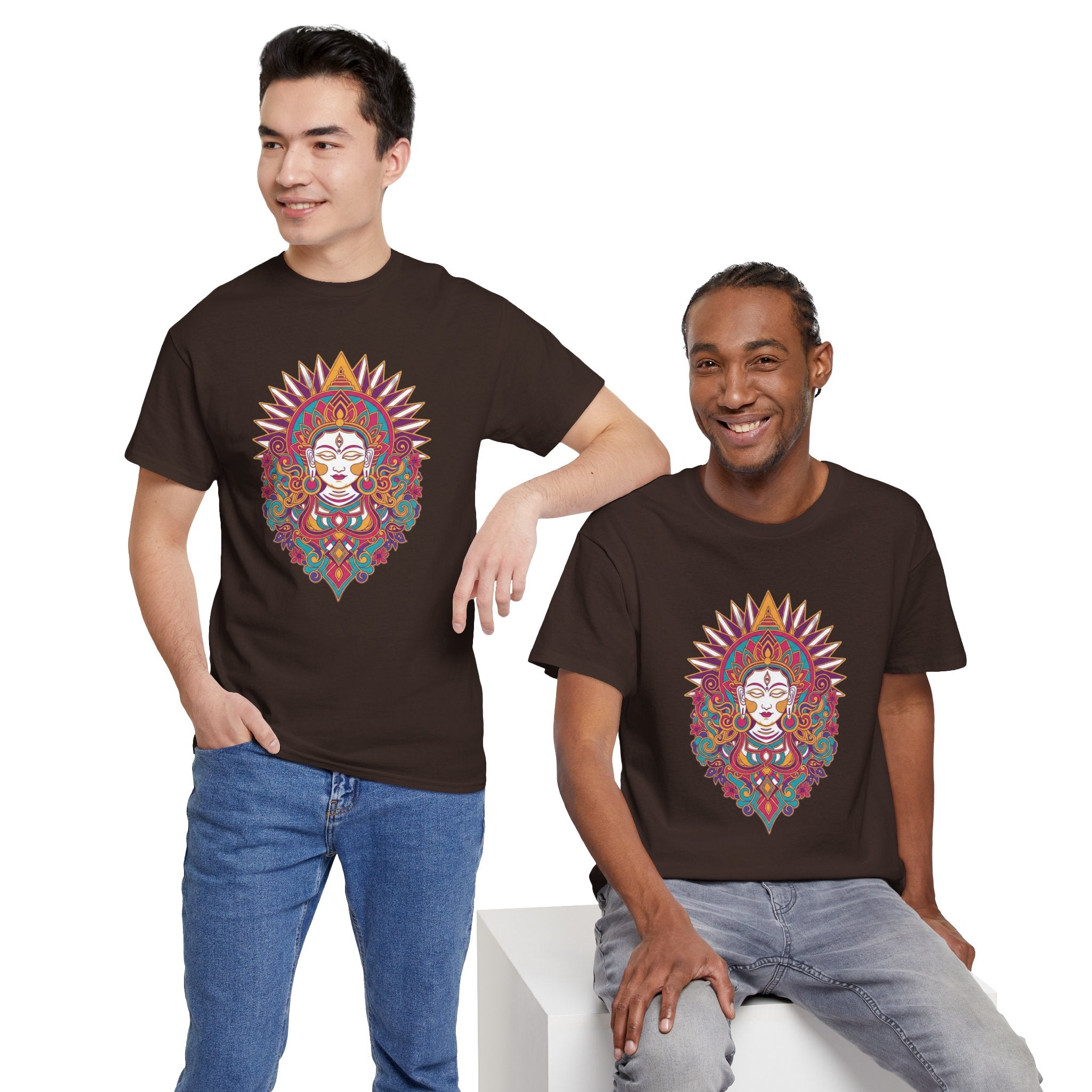 Spiritual Goddess Sun Mandala Tee — Colorful Boho Yoga T‑Shirt