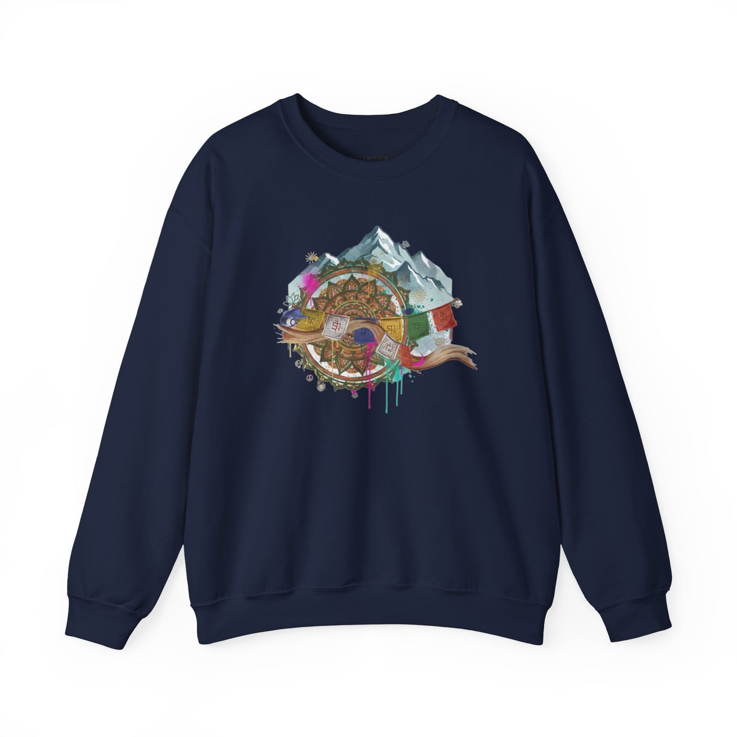 Adventure Mountain Crewneck Sweatshirt — Colorful Hiking Compass & Peaks Design