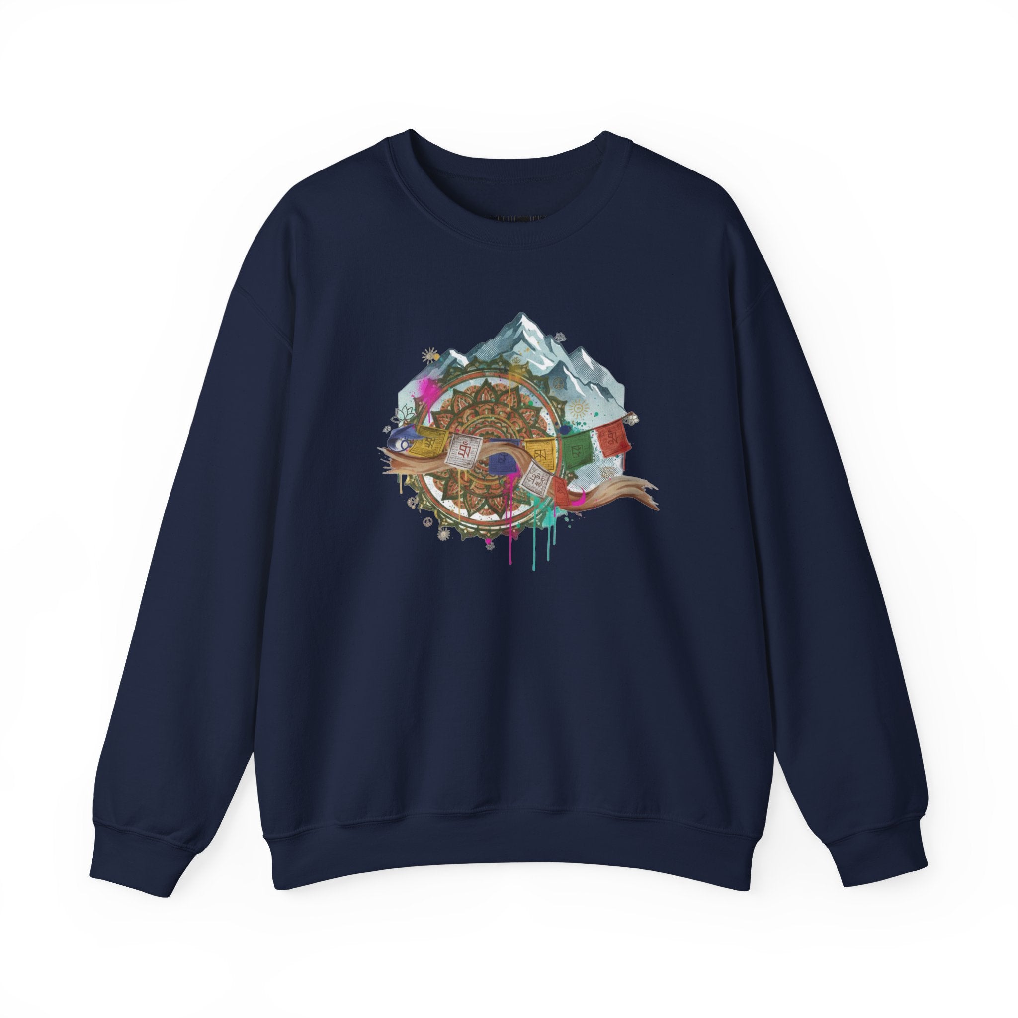 Adventure Mountain Crewneck Sweatshirt — Colorful Hiking Compass & Peaks Design