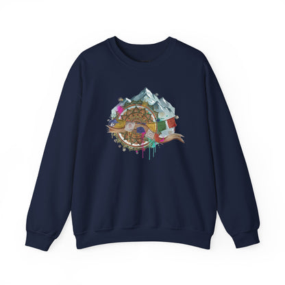 Adventure Mountain Crewneck Sweatshirt — Colorful Hiking Compass & Peaks Design