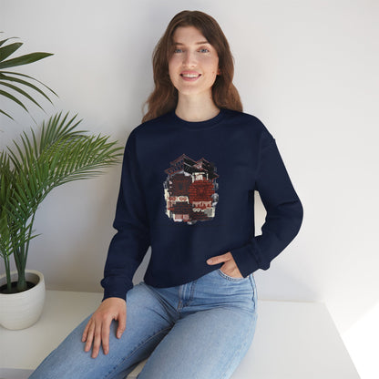 Crewneck Sweatshirt — Cozy Vintage Cabin Illustration with Quote