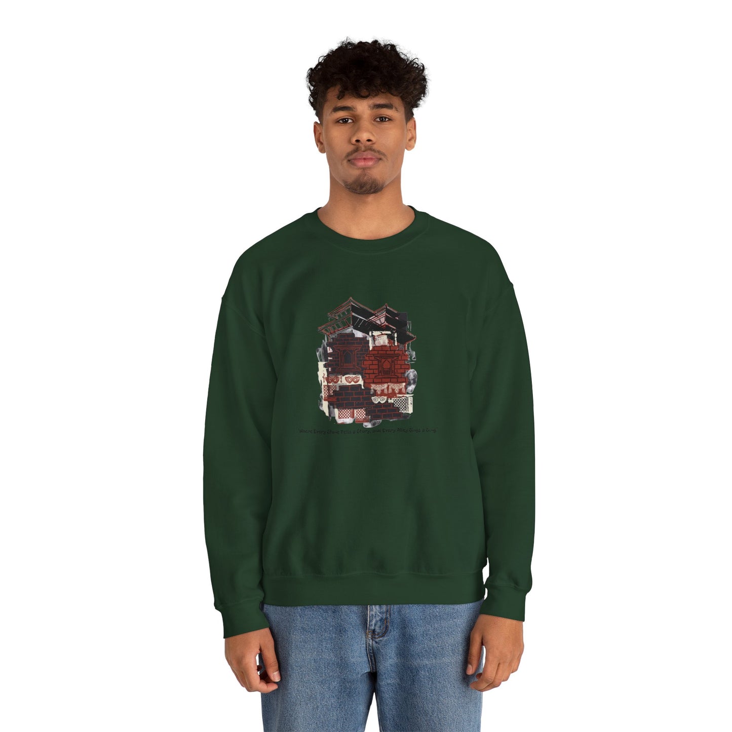 Crewneck Sweatshirt — Cozy Vintage Cabin Illustration with Quote