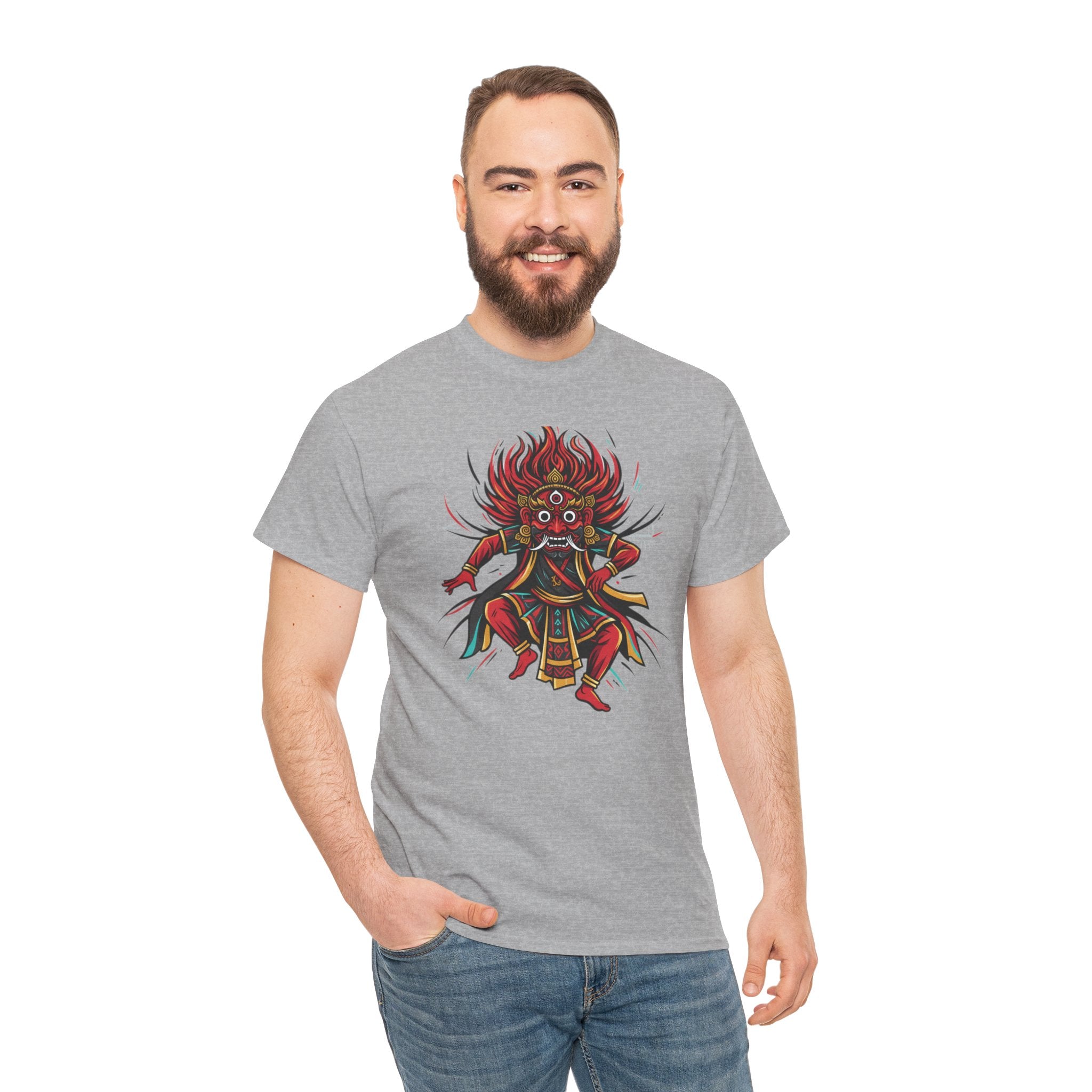 T-Shirt — Fierce Red Oni Demon Graphic Tee (Mythic Japanese Mask Design)