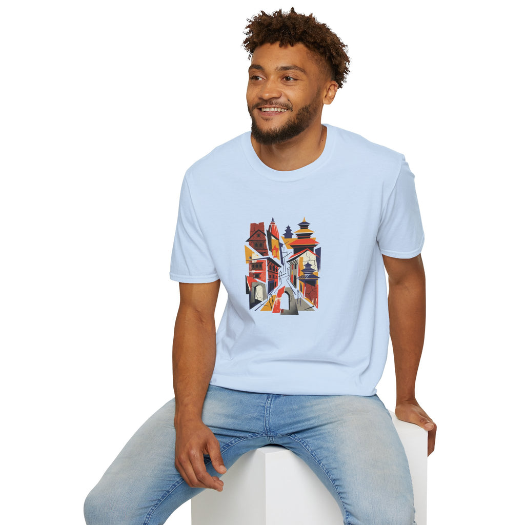 Cityscape Art Tee — Abstract Urban Alley Illustration T-Shirt