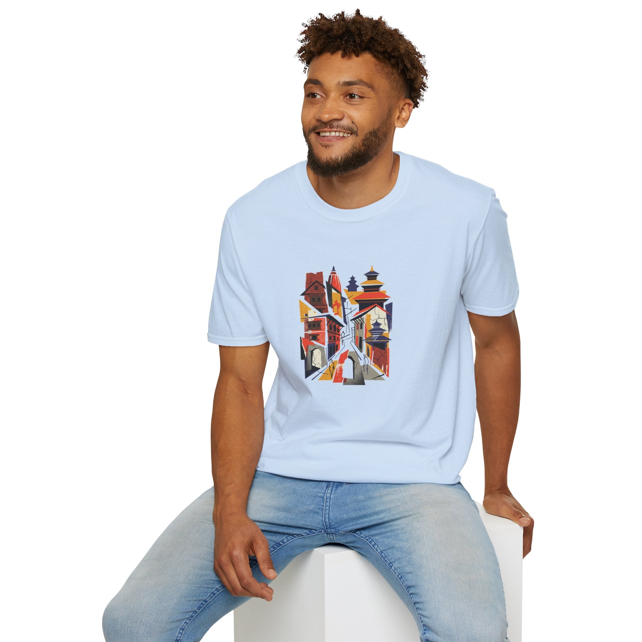 Cityscape Art Tee — Abstract Urban Alley Illustration T-Shirt