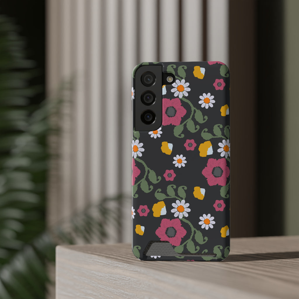 Floral Phone Case with Card Holder, Stylish Smartphone Accessory, Gifts for Her, Trendy Floral Design, Perfect for Spring & Summer