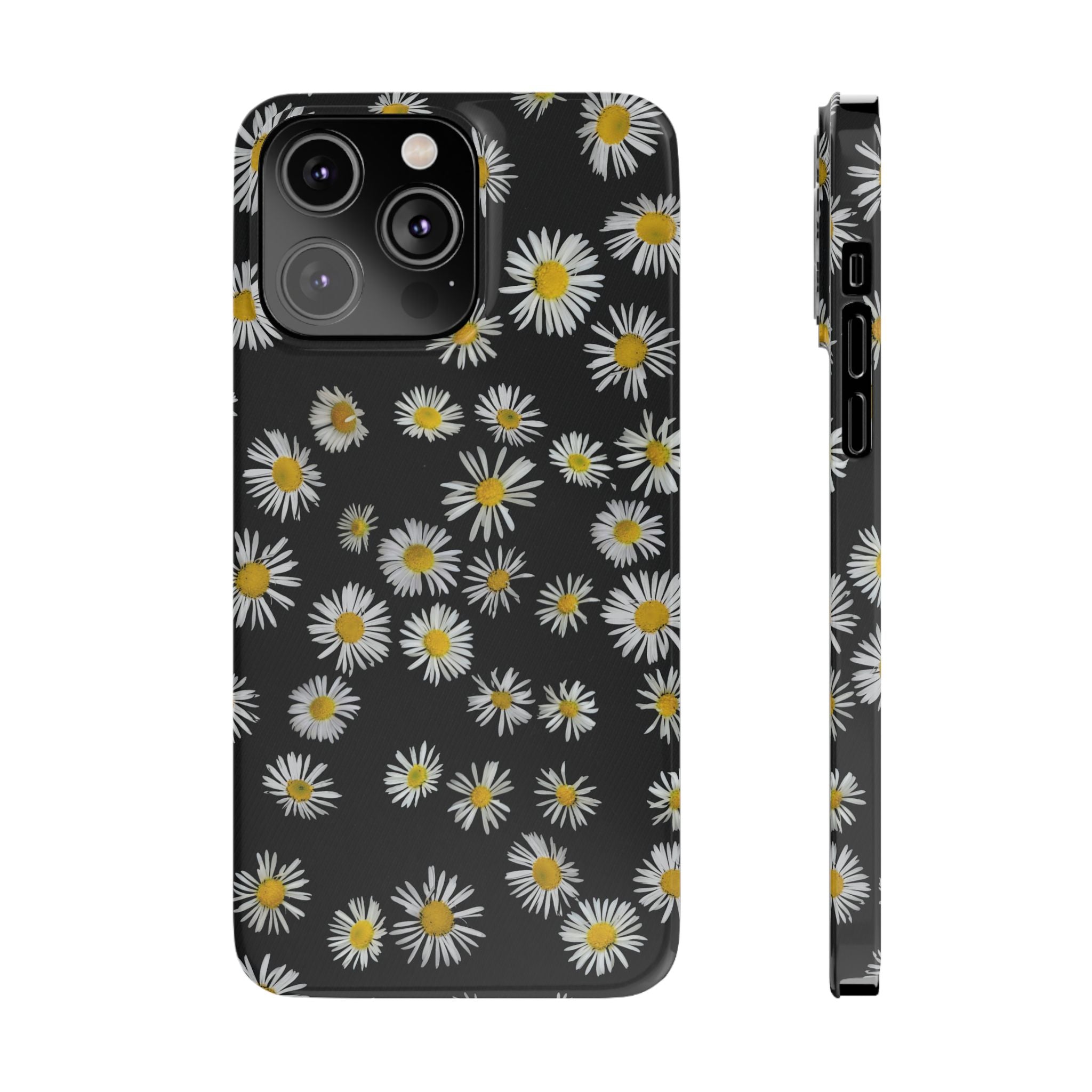 Daisy Pattern Slim Phone Case — Black Background Floral iPhone Case